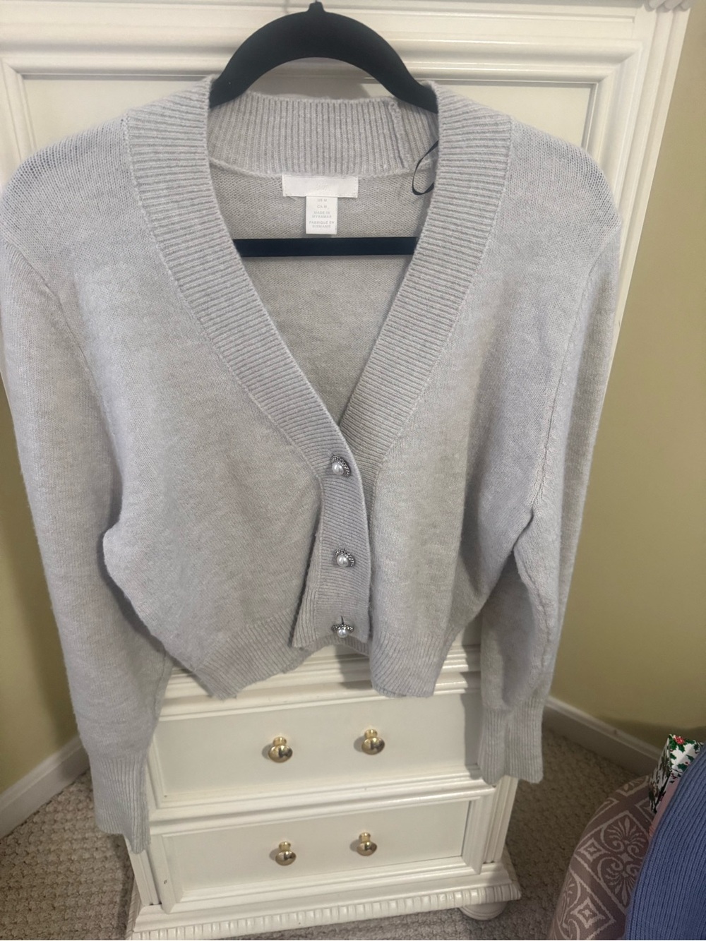 H&M Gray Knit Cardigan Sweater with Pearl Button Details